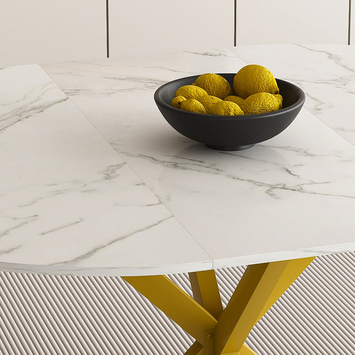 Round Dining Table With Extendable Blades, X Base