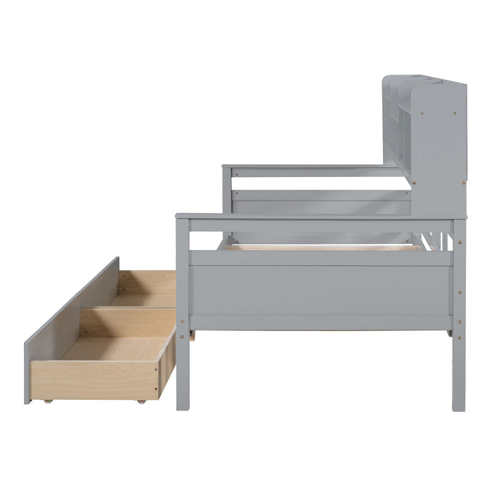 Daybed, Slat Support, With Bedside Shelves And 2 Drawers