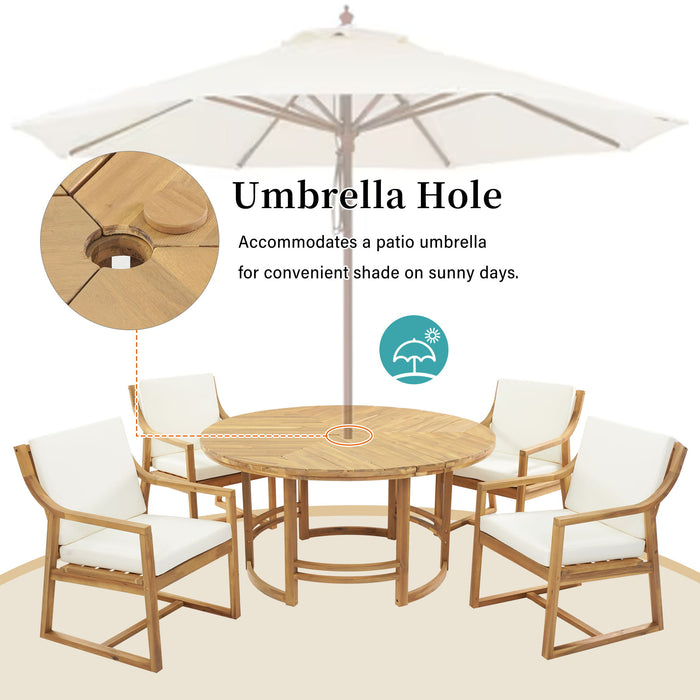 5 Piece Outdoor Dining Set, Patio Table And Chairs With Umbrella Hole