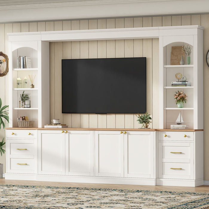 Arched Entertainment Center Wall Unit With Bookshelf, Retro Large TV Stand