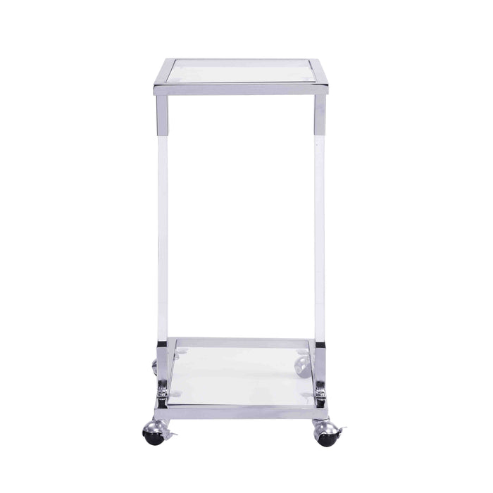 Chrome Glass Side Table, Acrylic End Table, Glass Top C Square Table With Metal Base For Living Room, Bedroom, Balcony Home And Office