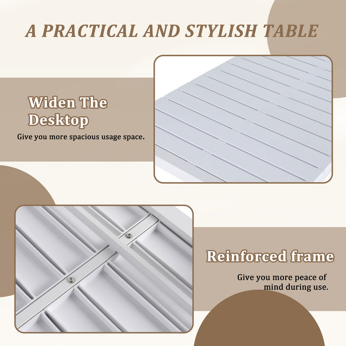 Modern Long Table, UV Resistant And Rust Proof, Pp Tabletop, UV Resistant Powder Coated Metal Legs - Snow White