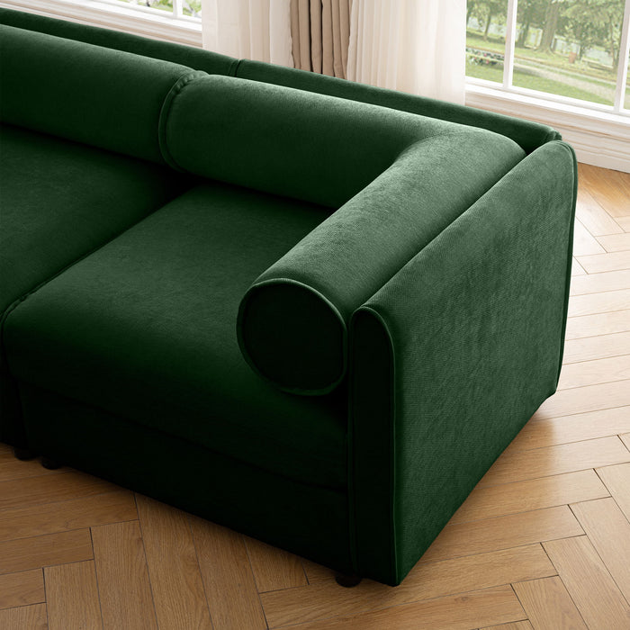 Stylish Chenille Sofa With Storage Seat And Cylindrical Backrest