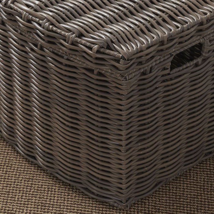 Joseph - Rectangular Curve Resin Woven Wicker Trunk With Handles Multi Purpose Storage - Walnut Brown
