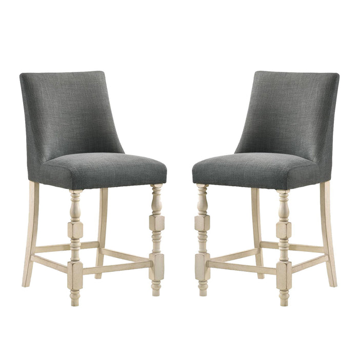 (Set of 2) Upholstered Dark Gray Fabric Counter Height Chairs In Ivory Finish
