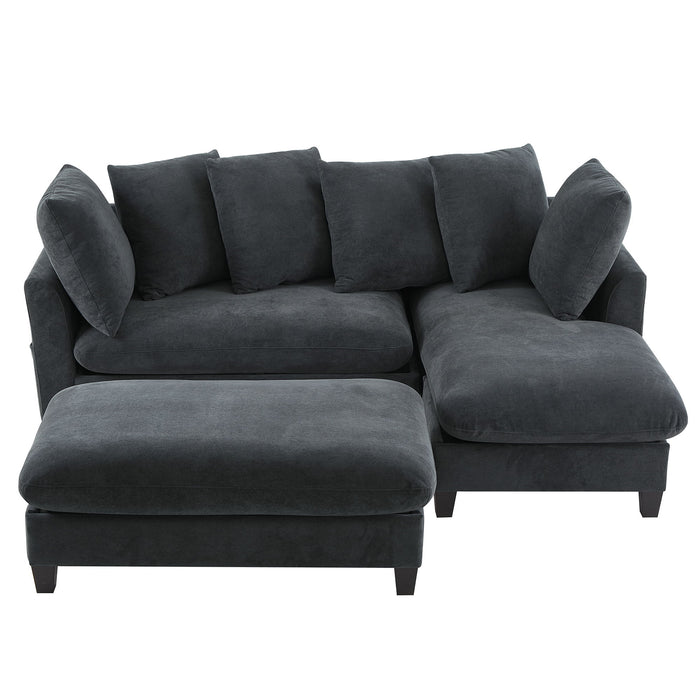 Upholstered L Shaped Sectional Sofa With Storage, Movable Ottoman, And 6 Throw Pillows