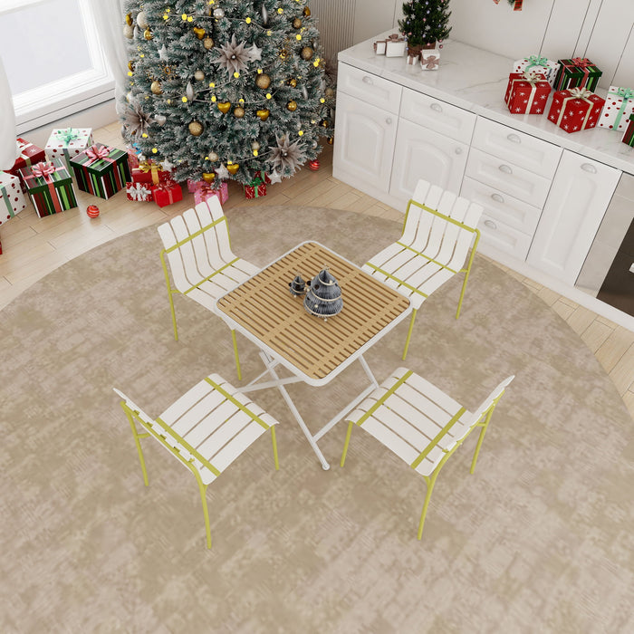 4 Piece Set Of Modern Color Block Designed Single Chairs With Folding Square Table