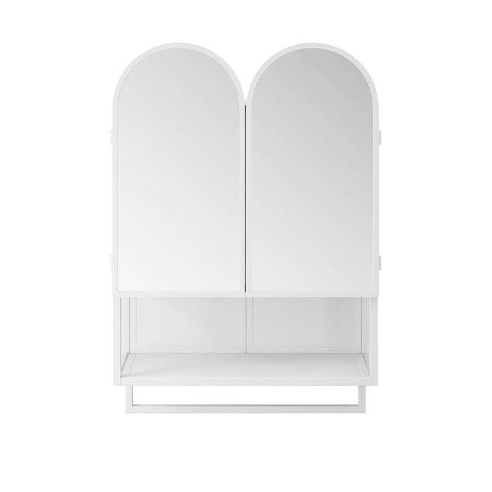 Double Arched Mirror Wall Cabinet With 2 Doors, Featuring Adjustable Shelves And Towel Rack