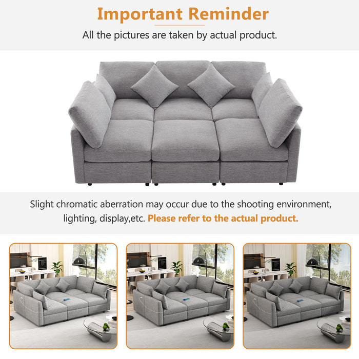 Sectional Sofa Modular U-Shaped With Ottoman & USB Ports