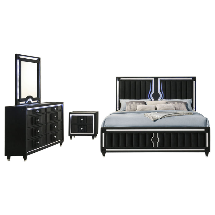 Ravenne 4-piece Velvet Upholstered California King LED Bedroom Set Black