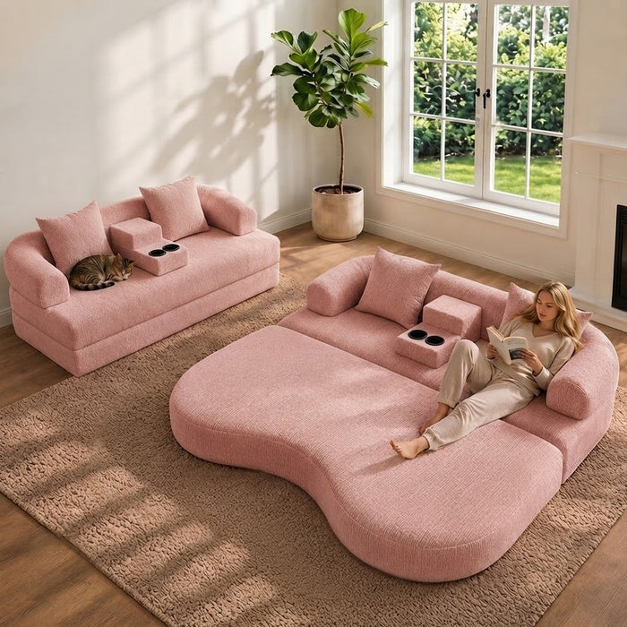 2 In 1 Convertible Sleeper Sofa Bed With Cup Holders