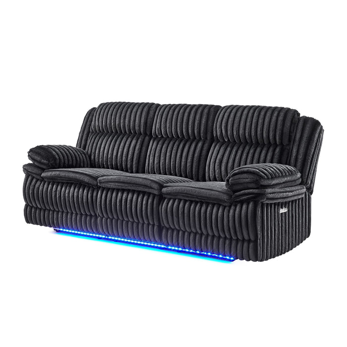 Winston - Power Reclining Sofa With LED Lighting, Hidden Drawer, And Drop Down Table - Black