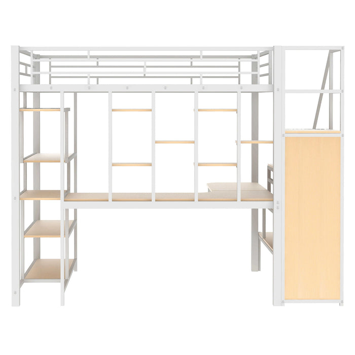 Loft Bed With Storage Staircase And Small Wardrobe, Built - In Desk And Storage Shelves