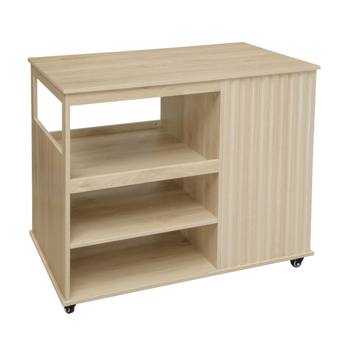 Kitchen Island Cart, Rolling Serving Utility Trolley Cart Modern Kitchen Island With Storage Drawer Wine Rack Lockable Casters, Kitchen Cart For Kitchen, Dining Room, Bar Living Room - Natural