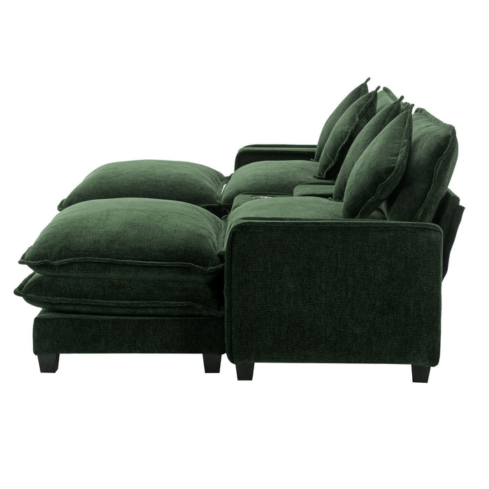 Sectional Sofa Chenille Upholstered Sofa With Two Removable Ottoman, Two USB Ports, Two Cup Holders And Large Storage Box For Living Room