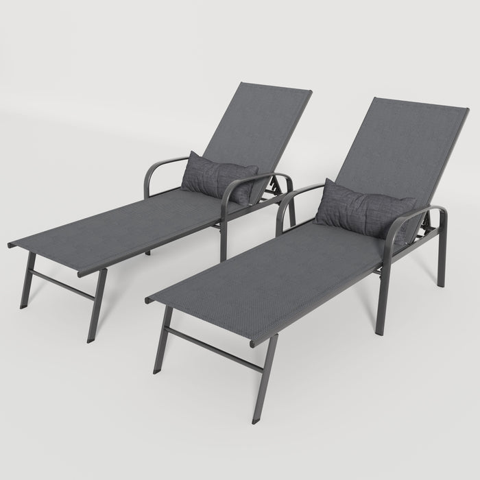 Outdoor Patio Swimming Pool Lounge Gray Color With Pillow (Set of 2)