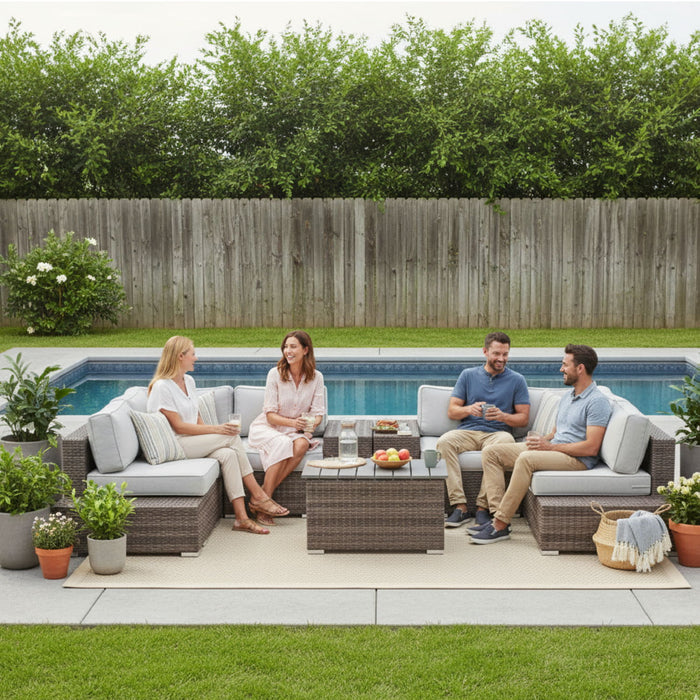 Wicker Sectional Seating Group With Plush Cushions