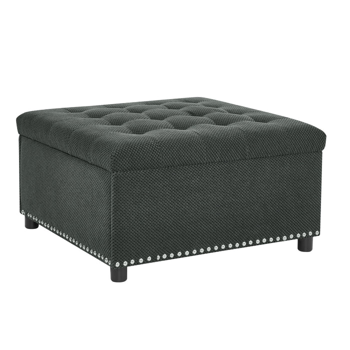 Square Tufted Storage Ottoman With Nailhead Trim