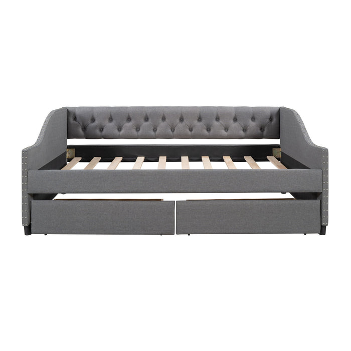 Upholstered Daybed With Two Drawers, Wood Slat Support