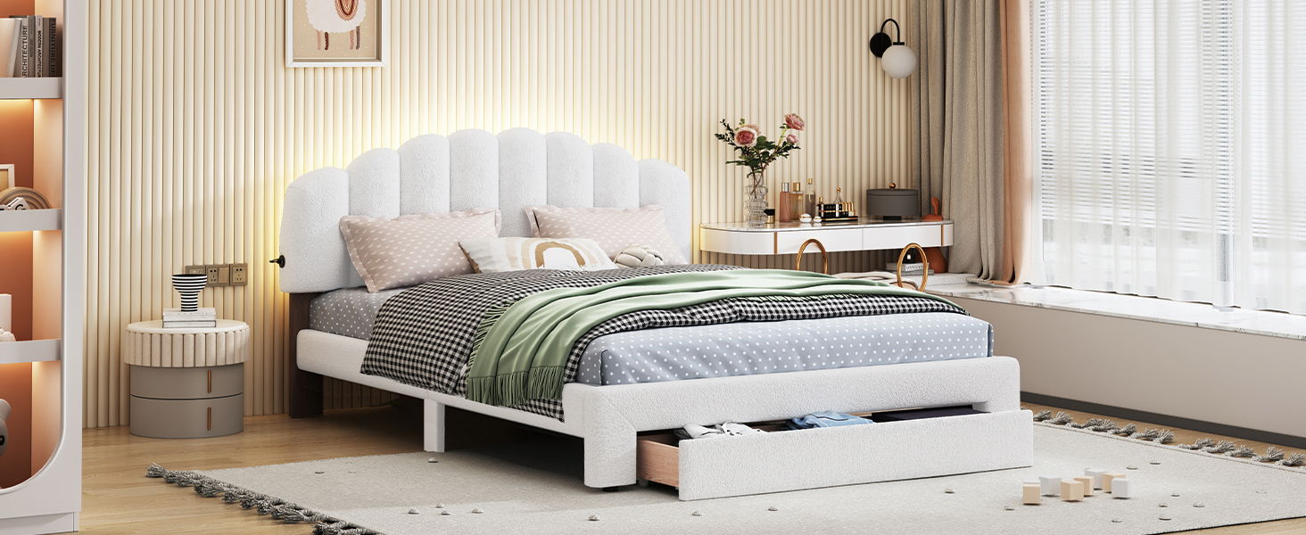 Upholstered Platform Bed With Drawer