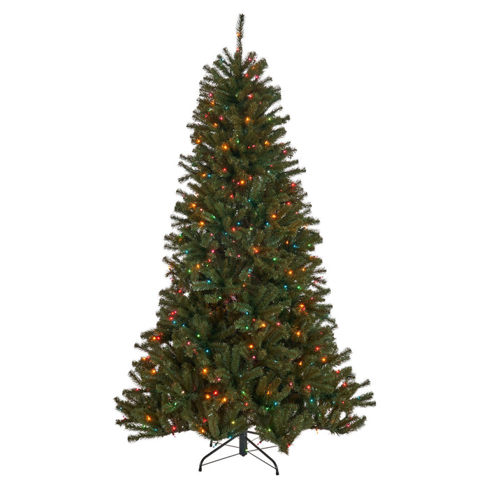 7' Noble Hinged Christmas Tree With 500 Multilights - Green