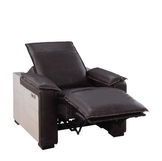 Misezon - Power Motion Recliner - Dark Top Grain Brown Leather & Aluminum