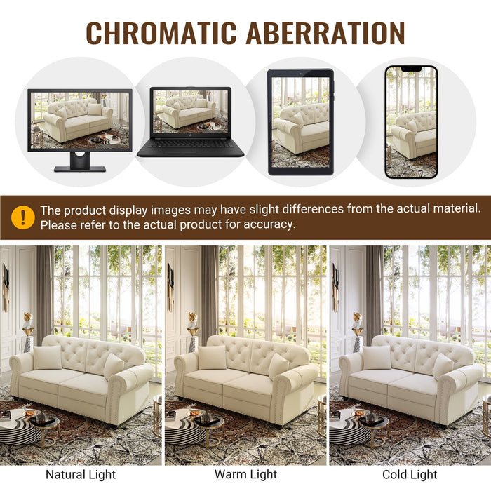 Upholstered Sofa Set With Nailhead Trim And Rolled Armrests, Includes Pillows