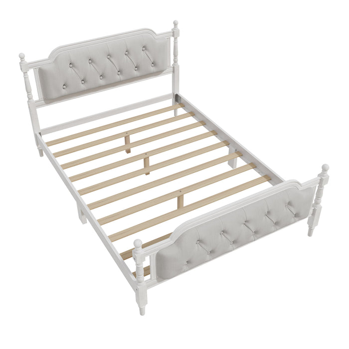 Traditional Style Solid Bed Frame With Upholstered Tufted Headboard, No Box Spring Needed