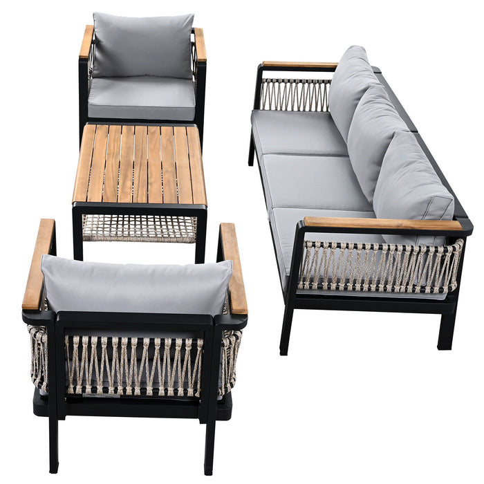 4 Pieces Outdoor Sectional Sofa Set 5 Person Patio Seating Group Outdoor Conversation Set With Cushions And A Coffee Table For Patios