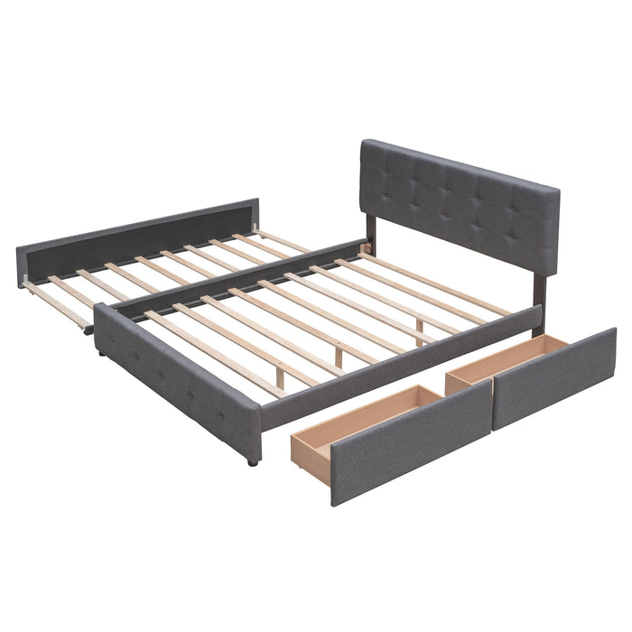 Upholstered Platform Bed With Classic Headboard And Drawers, No Box Spring Needed