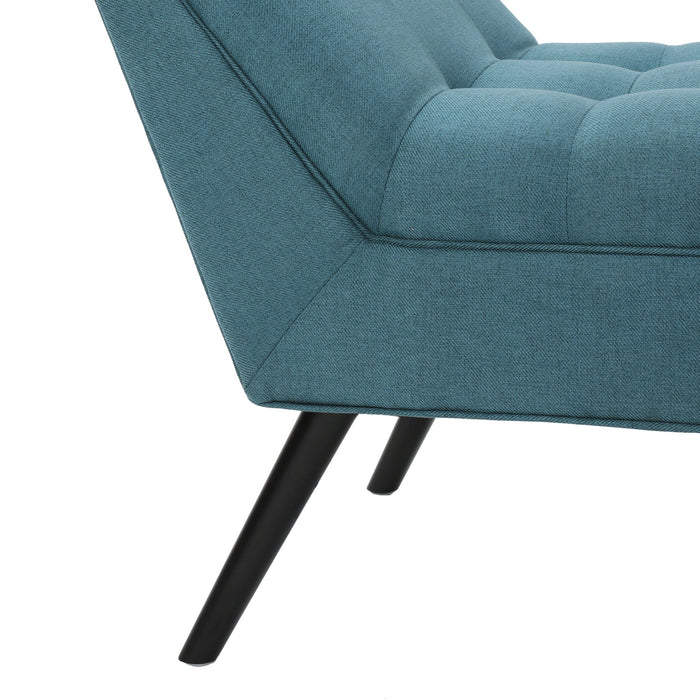 Modern Fabric Bench With Padded Seat And Wide U Shape Design - Teal