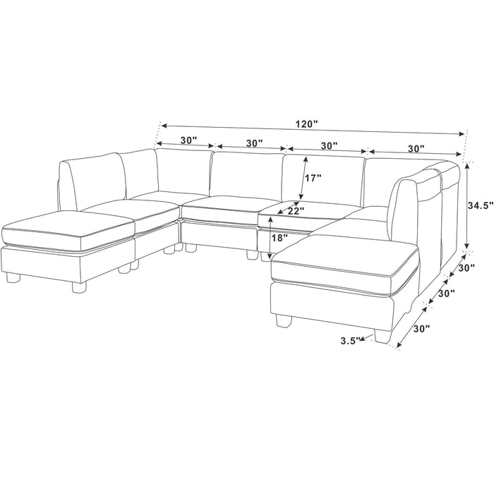 Modular Sectional, Customizable Layout, Removable Cushions - Brown