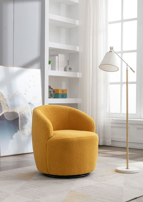 Teddy Fabric Swivel Accent Armchair Barrel Chair With Black Powder Coating Metal Ring, Yellow