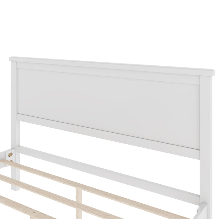 Queen Size Platform Bed With Tapered Pine Legs, No Box Spring Needed - White