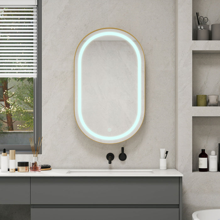 Oval Medicine Cabinet Mirror Bathroom Mirror With Storage Wall Mounted Medicine Mirror Cabinet With LED - Golden