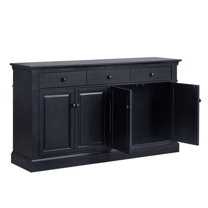 Trexm Retro Style Sideboard With Extra Large Storage Space With Three Drawers And Two Compartments For Living Room And Dining Room (Black)