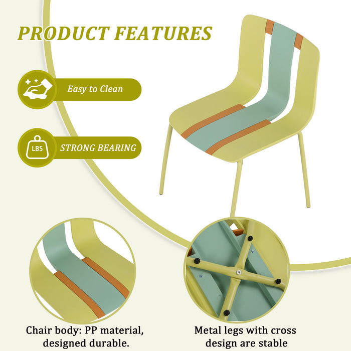 4 Piece Set Of Modern Striped Color- Blocking Single Chairs With Long Table