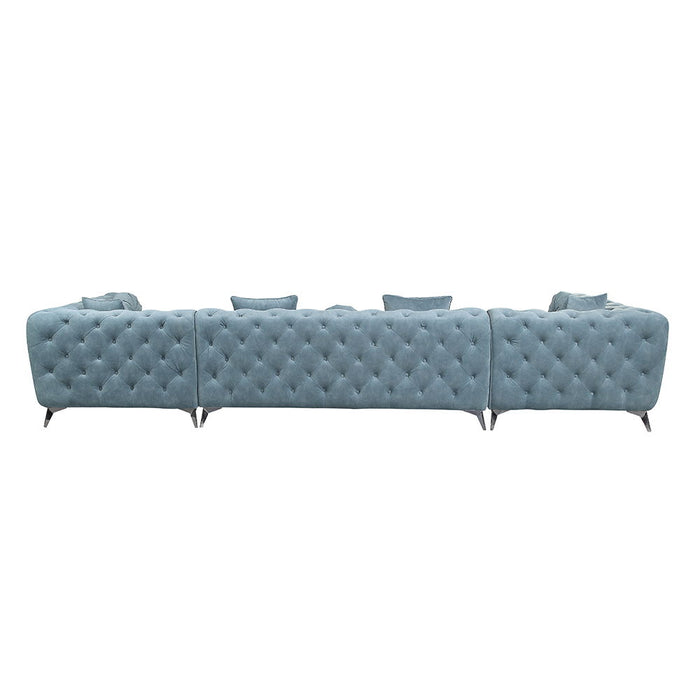 Zerah - Sectional Sofa With 7 Pillows - Dusty Blue Fabric