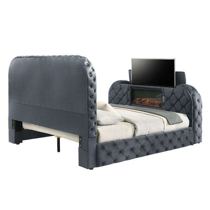 Kana - Bed With LED, Fireplace & TV Stand