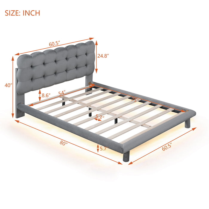 Platform Bed With LED Frame, Thick & Soft And Button Tufted Design Headboard