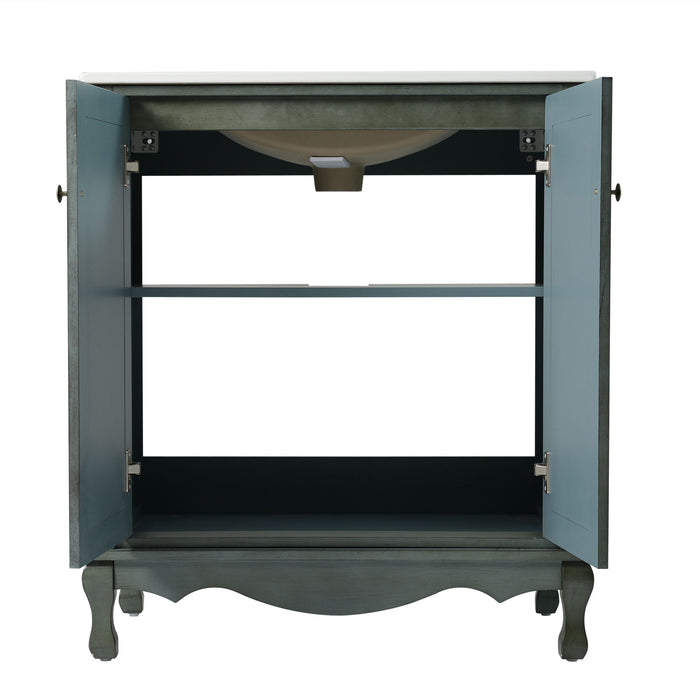 Vintage Bathroom Vanity With Ceramic Sink, Adjustable Shelves