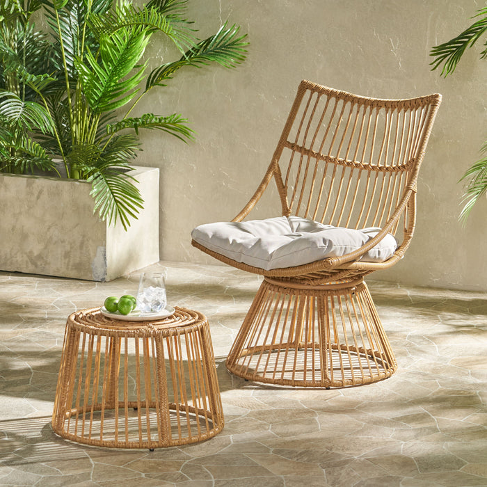 2 Piece Rattan Patio Set With Club Chair And Side Table - Beige / Light Brown