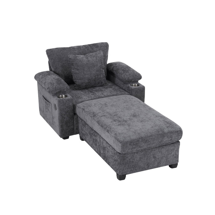 Modern Oversized Chair With Ottoman, Cupholders And USB Charging Ports