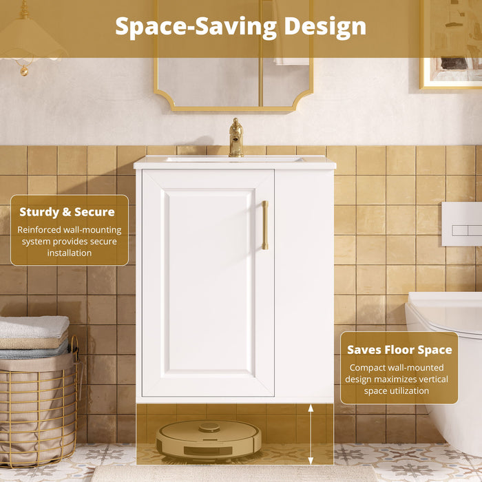 Wall Mounted Bathroom Cabinet With Side Shelf Combo, Vanity With Sink - White