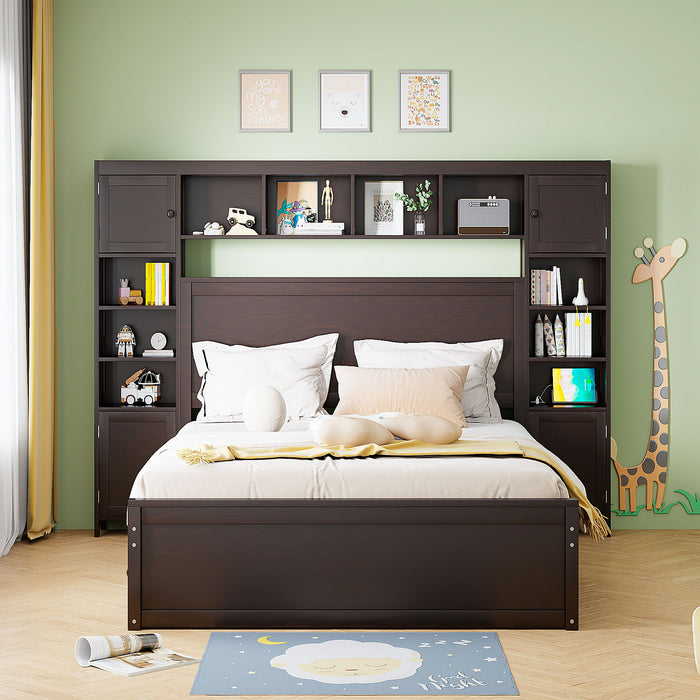 Bed With All In One Cabinet, Shelf And Sockets, Twin Long Trundle
