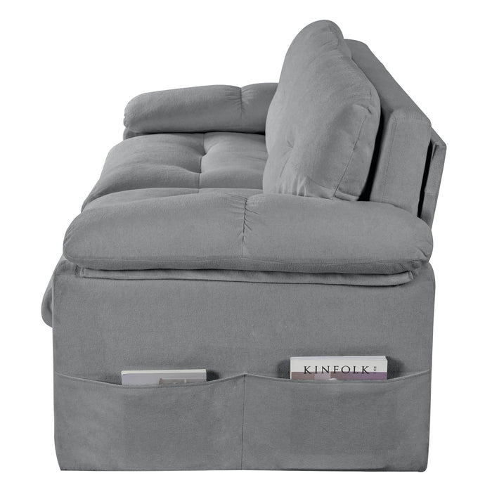 Modern Convertible Sleeper Sofa Bed With Pull-Out Queen Design, Side Storage & Thick Cushions