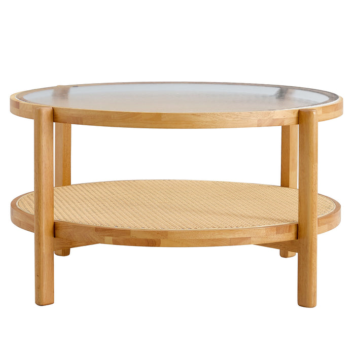 Modern Style Circular Double Layer Tea Table With Rattan Weave