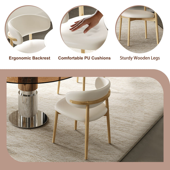 Round Dining Table With Tempered Glass Top - Brown