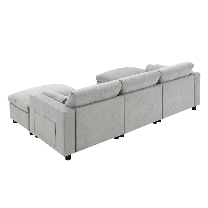 Modular Sectional With Storage Pockets, 5 Seat U Shaped Couch Set With Pillows, Free Combination Modern Cloud Sofa With 2 Movable Ottoman