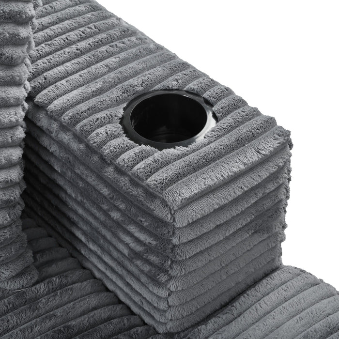 Oversized Loveseat Chaise With 2 USB Ports, 2 Cup Holders And 2 Throw Pillows